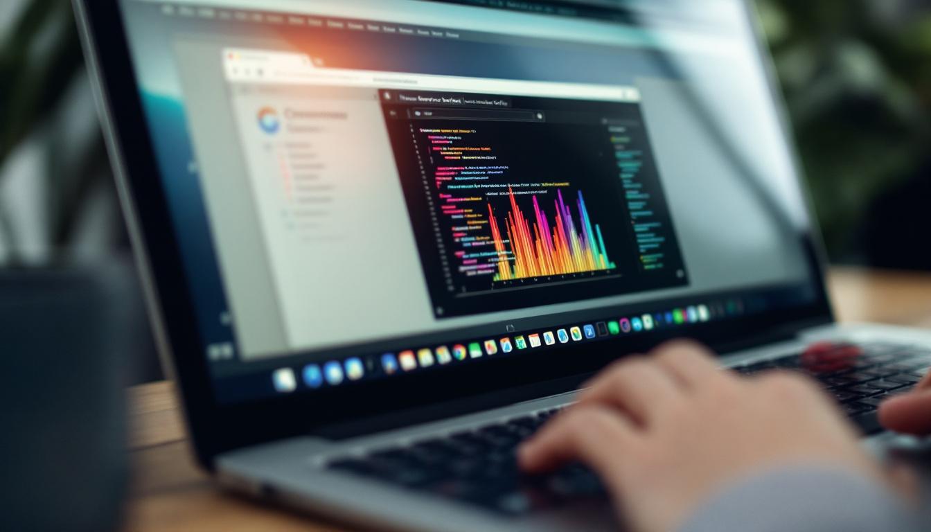 Laptop screen showing Chrome browser developer tools network panel during a Lighthouse audit