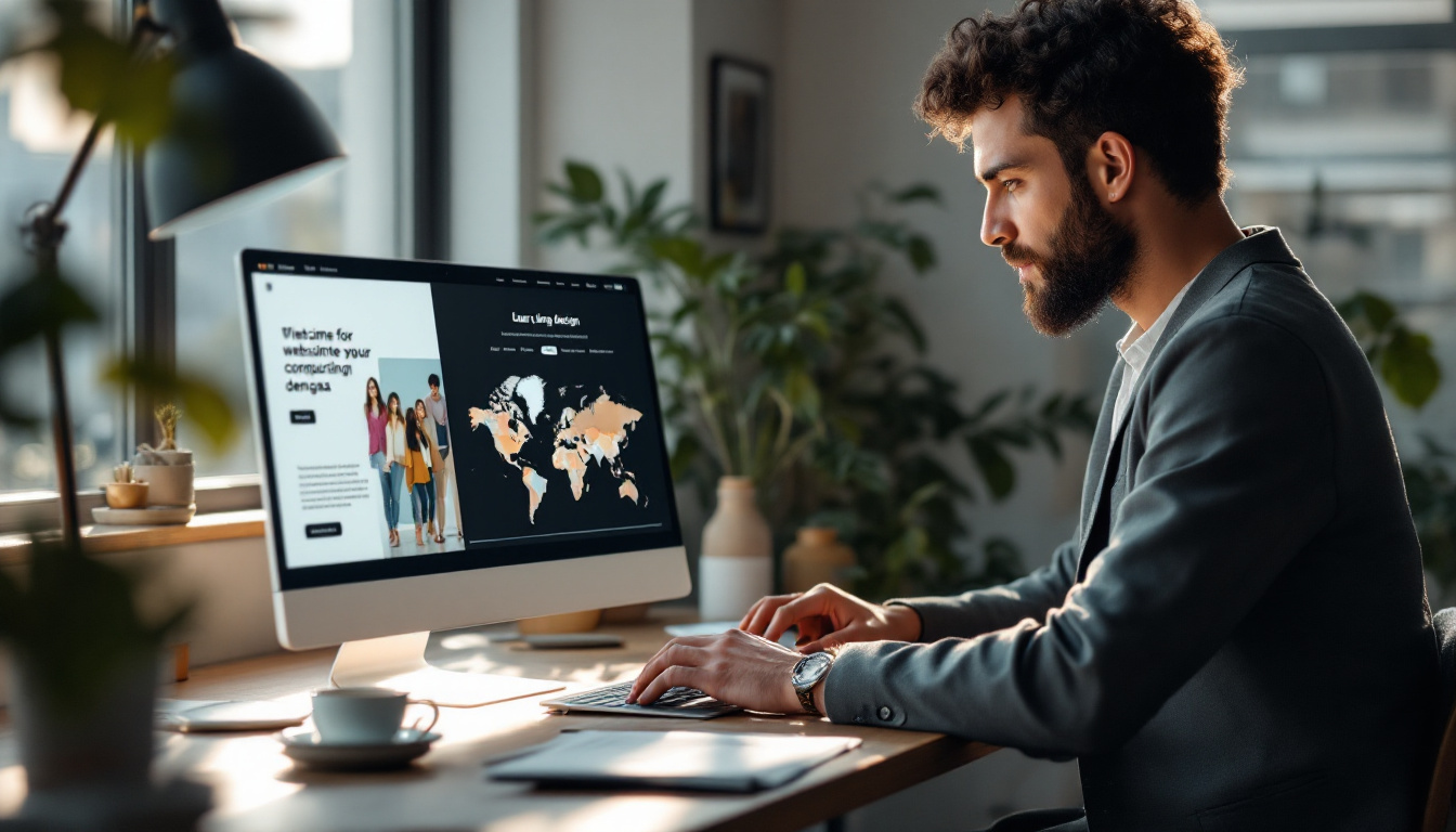 A business owner reviewing a finished website instead of designing one on a canvas