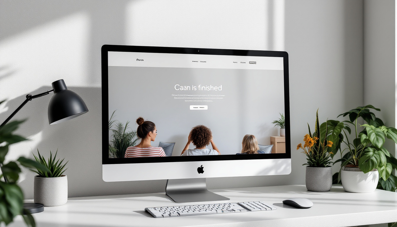 A finished corporate website on a monitor, built without learning Webflow