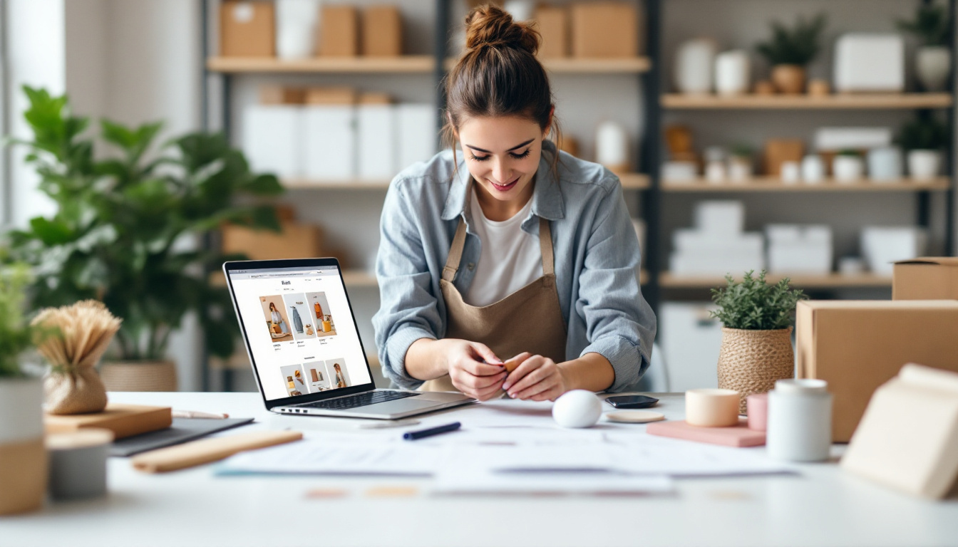 A small business owner with a finished online store on a laptop