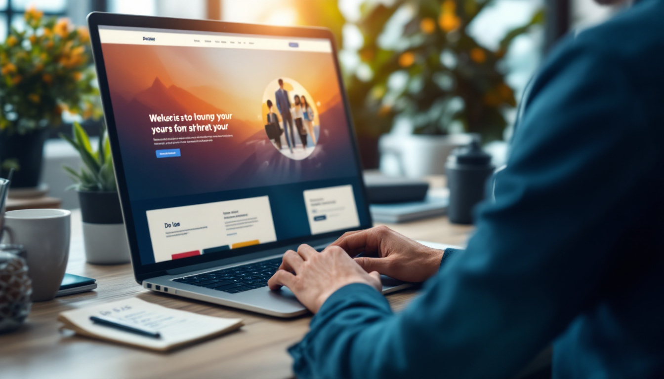 A marketer typing a plain English request to change a website section, with the live page shown beside it