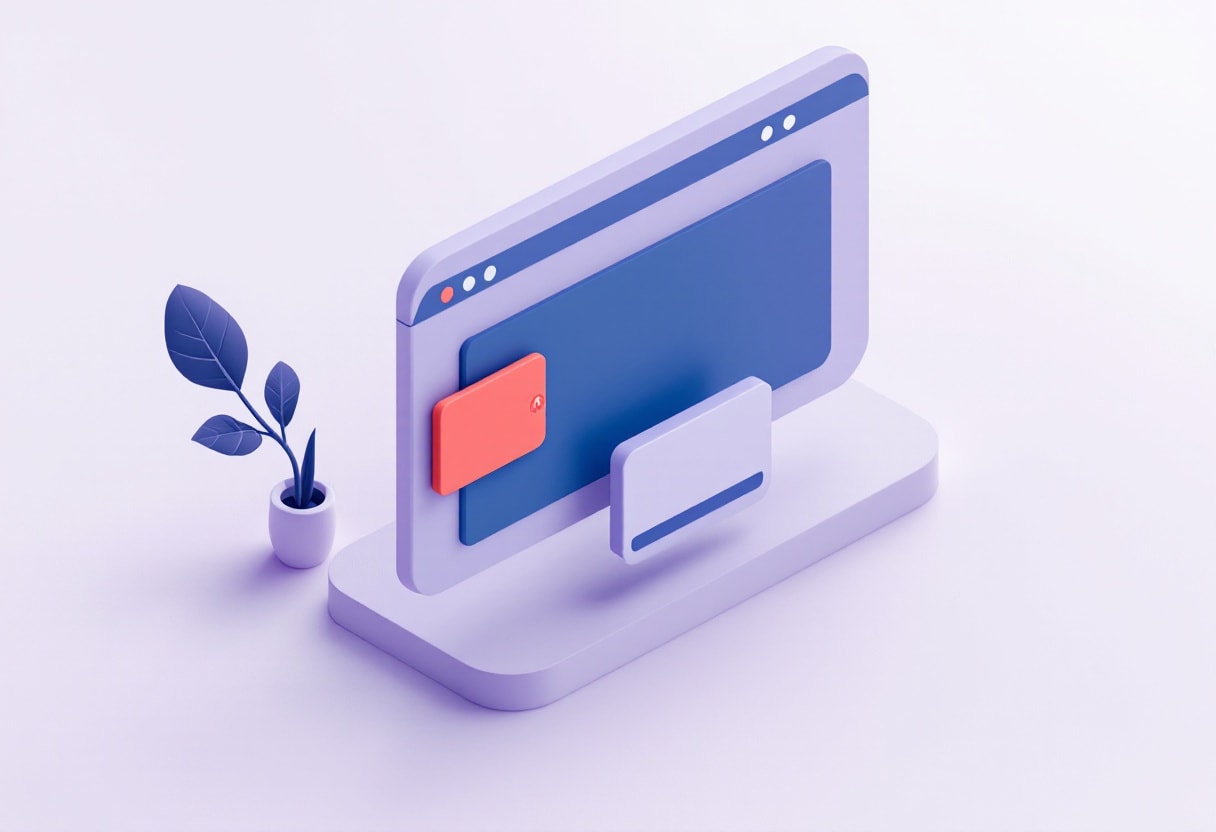 Illustration of a web page with an announcement bar across the top and a small popup card in front