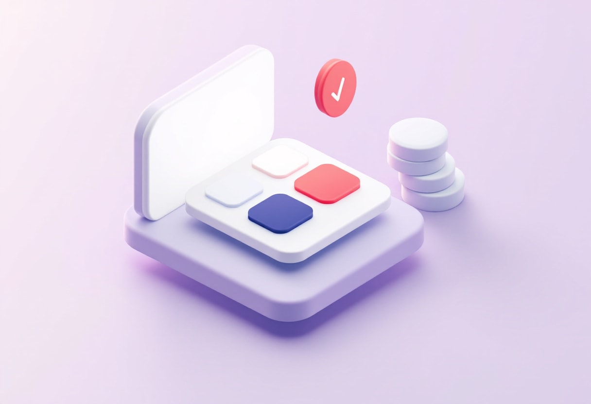 Illustration of an appointment booking panel with available time slots and an approval badge