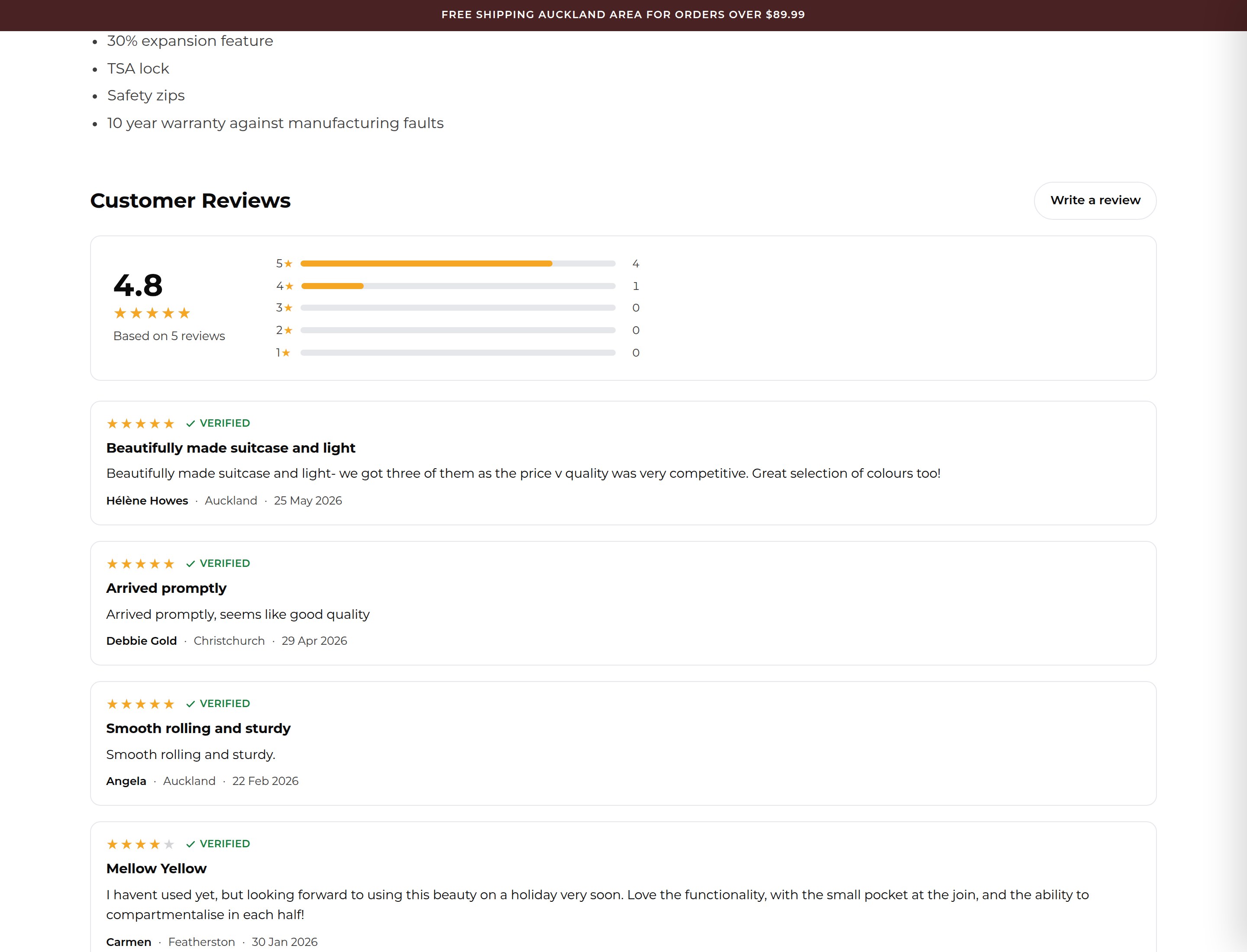 A product page review wall showing the average score, the star distribution and individual reviews carrying verified purchase badges