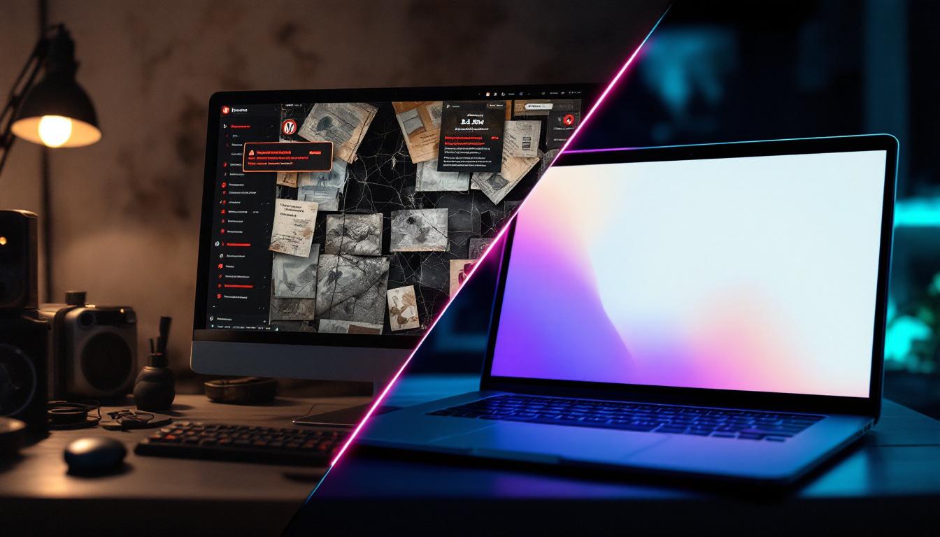 Old WordPress dashboard on the left, sleek modern static site on the right